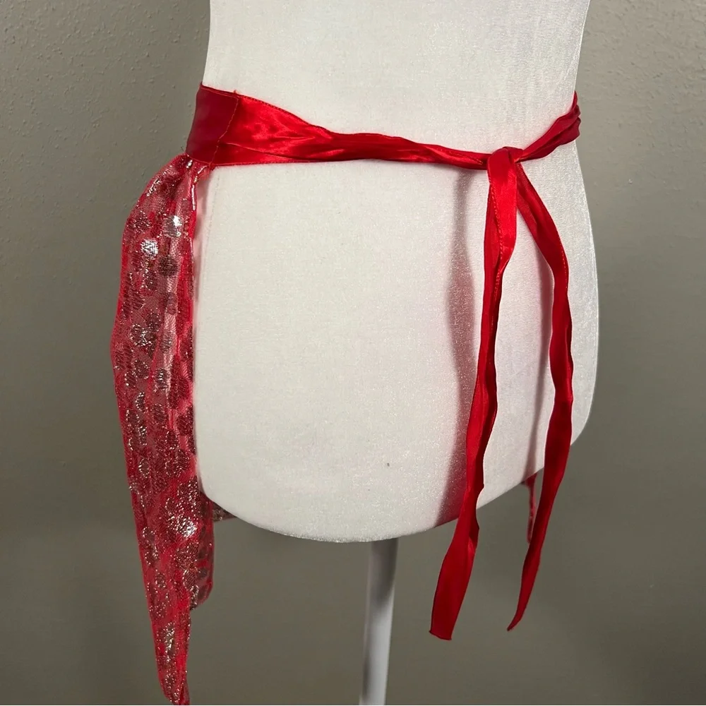 Darling VTG Apron sheer red metallic polka dot ribbon tie Christmas vintage - Picture 4 of 7